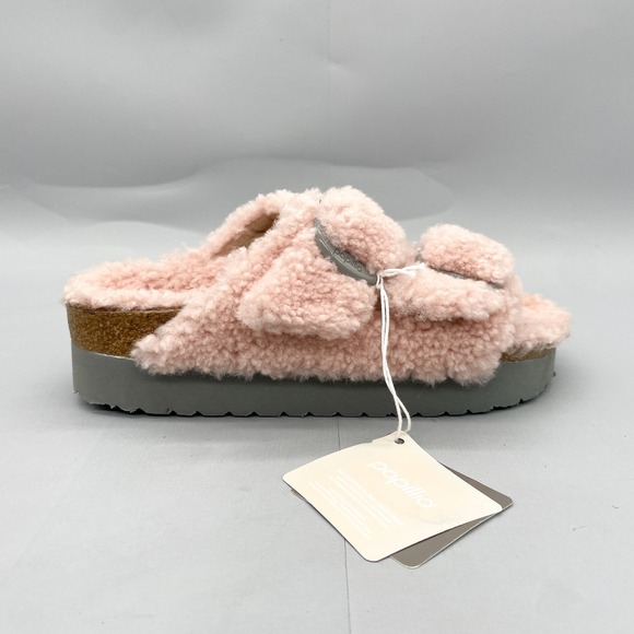 Birkenstock Shoes - Birkenstock Papillio Womens 7 Arizona Sandals Shoes Pink Fuzzy Platform Slide